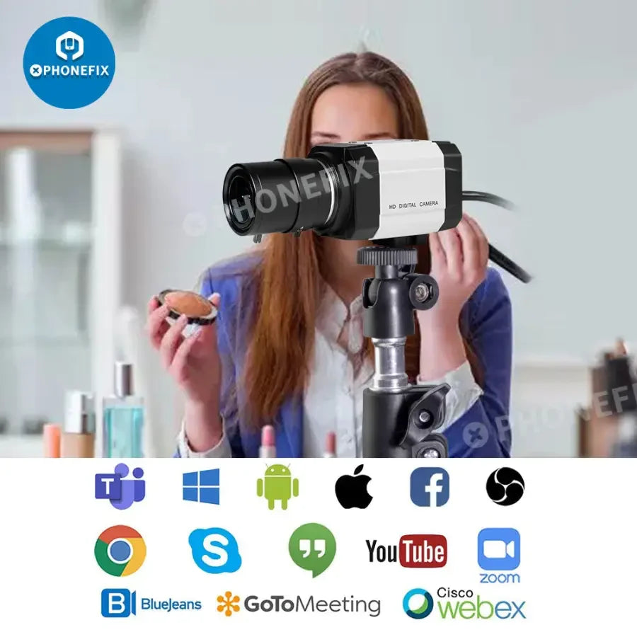 PHONEFIX 2.0MP high-speed UVC USB webcam with MJPG HD camera for clear video streaming and online communication.
