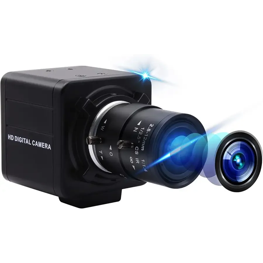 PHONEFIX 4K 8MP HD USB webcam with varifocal lens and optical zoom, ideal for high-quality video conferencing and streaming.