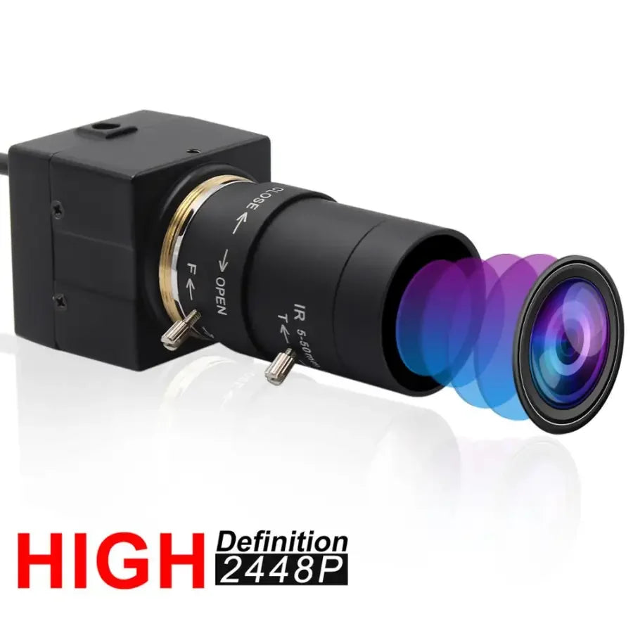 PHONEFIX 8MP USB HDMI Webcam with varifocal lens, high-speed industrial camera for machine vision, suitable for detailed industrial imaging.