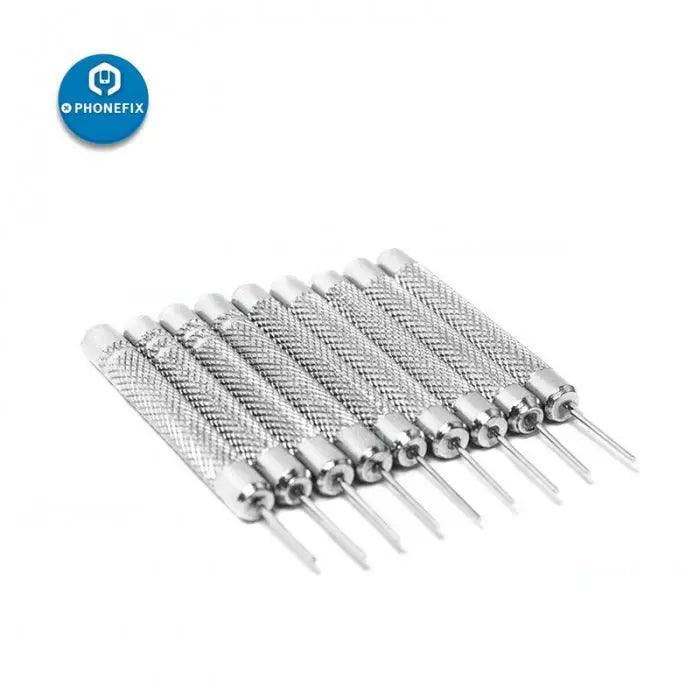 PHONEFIX steel watch band bracelet punch link repair remover in 0.8, 0.9, and 1.0mm sizes, for watch repair tools and link removal.