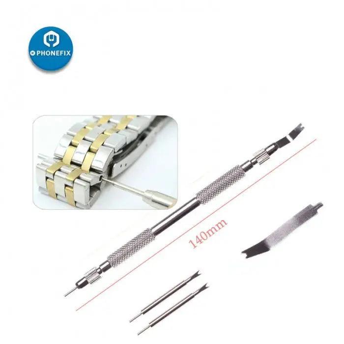 PHONEFIX watch repair tool set with spring bar pins and needle bar for watch strap repairs, ideal for watchmakers and enthusiasts