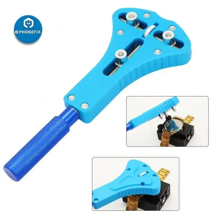 PhoneFix watch repair wrench with 12 claws, precision tool for watch battery replacement and watch repair tasks.