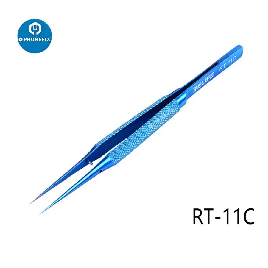 RELIFE RT 11C 15C Titanium Alloy Tweezers PCB IC Jump Wire Repair Tool - CHINA PHONEFIX