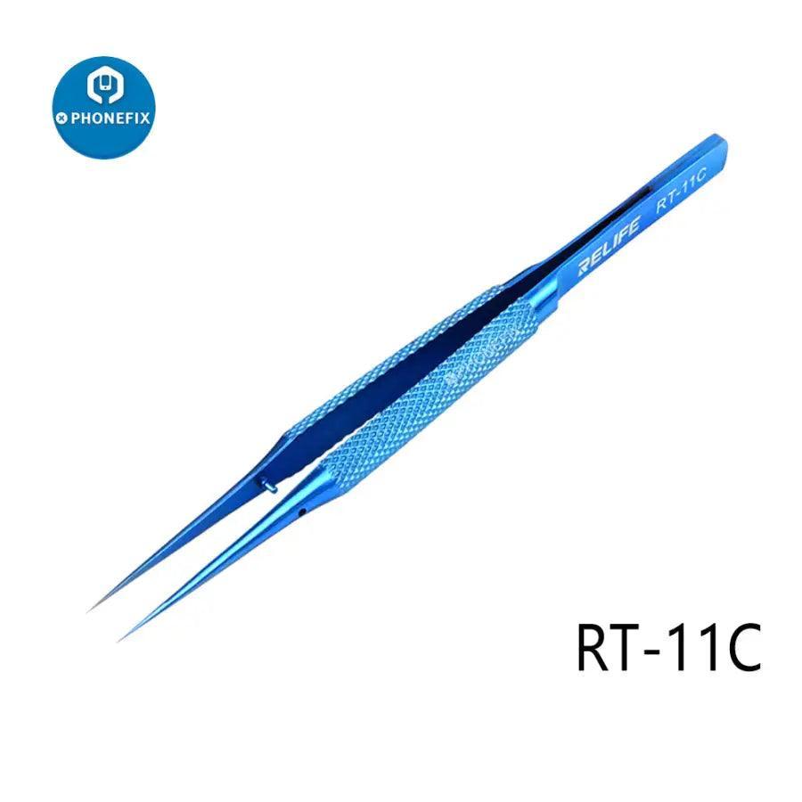 RELIFE RT 11C 15C Titanium Alloy Tweezers PCB IC Jump Wire Repair Tool - CHINA PHONEFIX