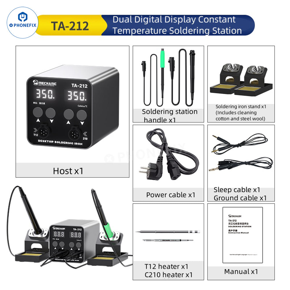 MECHANIC TA-212 Dual Soldering Station with T12 T210 Handle