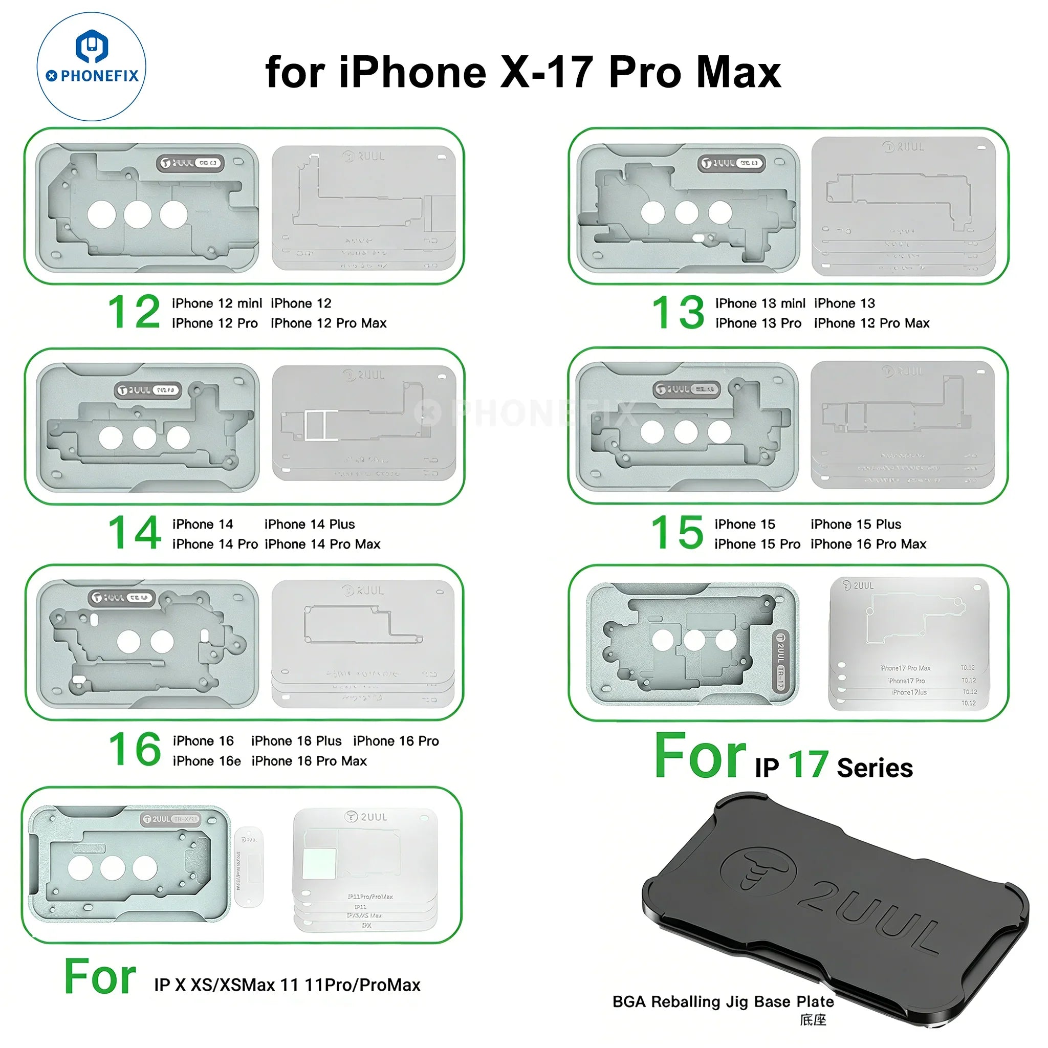 2UUL BH13 Midreball Base for iPhone 12-16 Middle Layer Reballing