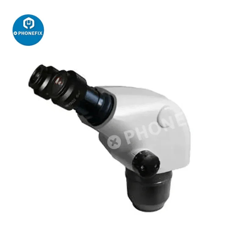 PHONEFIX 6.5X-65X Simul-Focal Trinocular Stereo Microscope Head for PCB repair, featuring adjustable eyepieces and sturdy build.