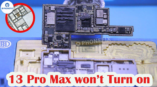iPhone 13 Pro Max logic board repair for device not turning on, motherboard close-up