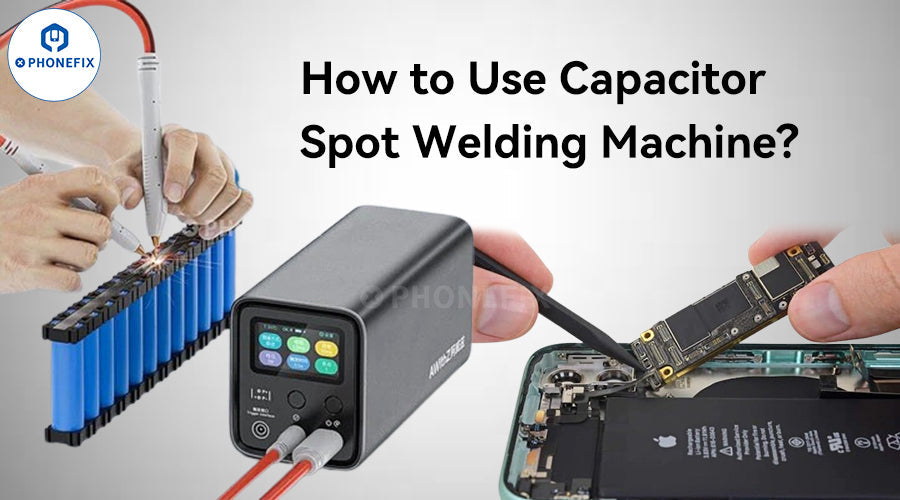 Capacitor spot welding machine with digital controls used for battery and mobile phone motherboard repair.
