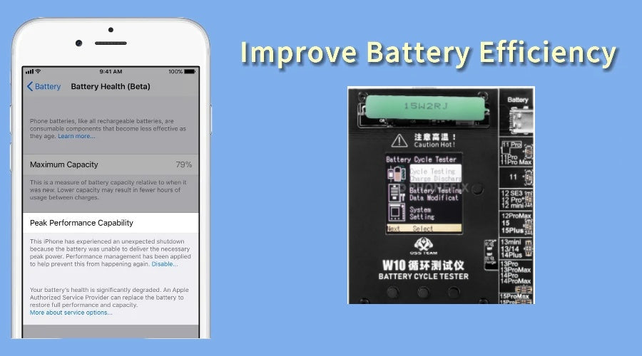 Mobile battery health status on smartphone and battery cycle tester, improve battery efficiency