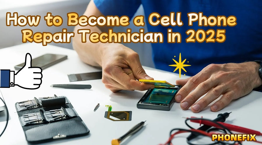 Technician repairing smartphone with tool kit, How to Become a Cell Phone Repair Technician in 2025