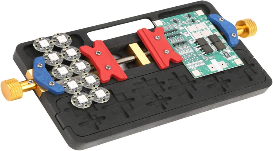 PCB holder fixture for mobile phone motherboard repair, with adjustable clamps and circuit board