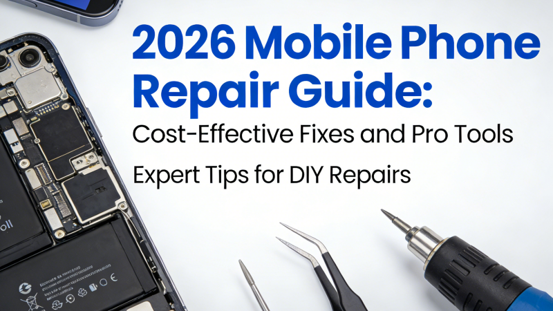 Mobile phone repair guide 2026 with opened smartphone, tweezers, and repair screwdriver tools