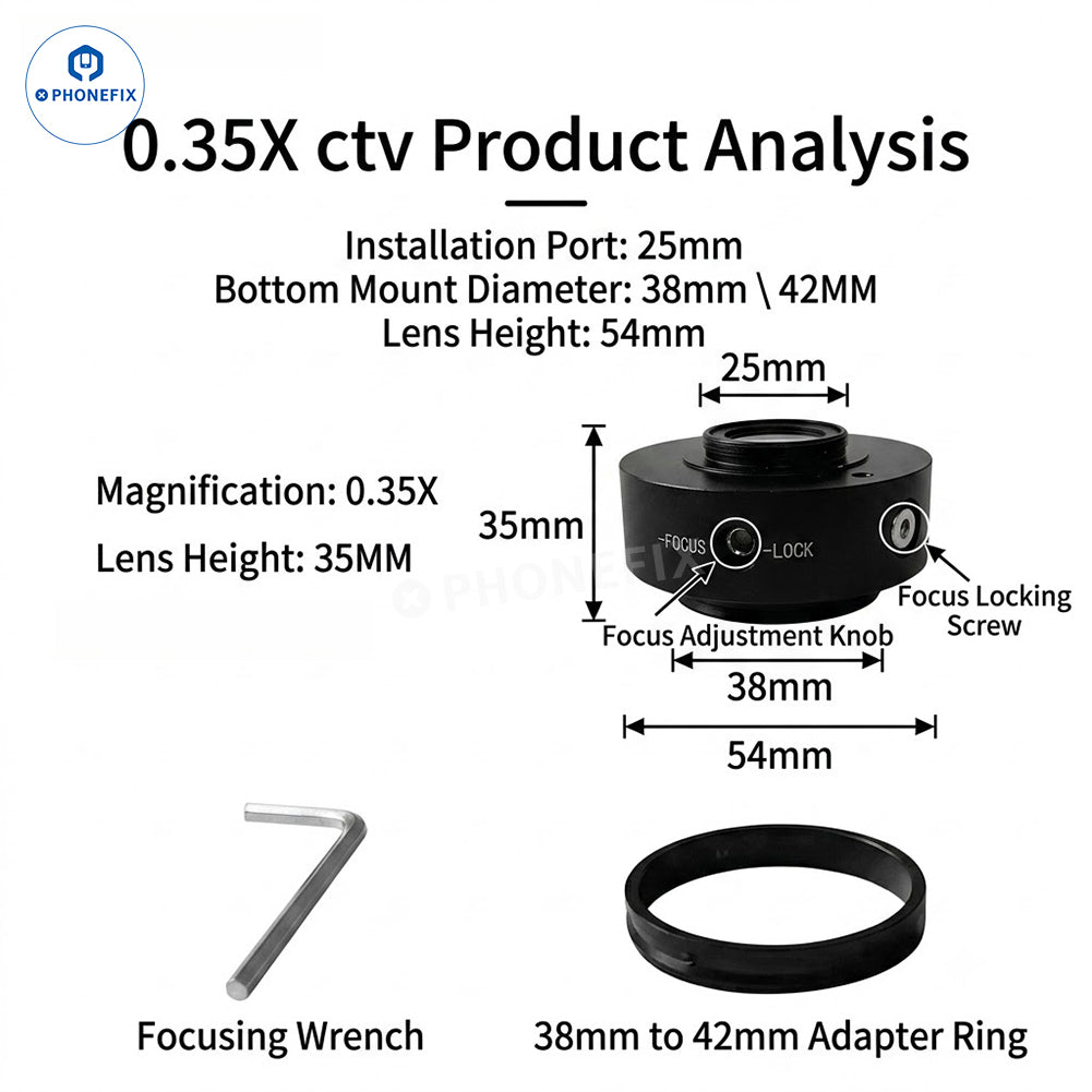 0.35X 0.4X 0.5X 0.63X 0.8X C-mount Adapter Lens for Microscopes