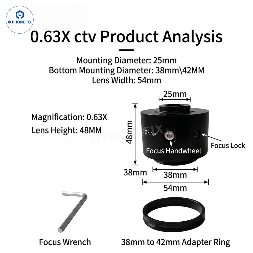 0.35X 0.4X 0.5X 0.63X 0.8X C-mount Adapter Lens for Microscopes