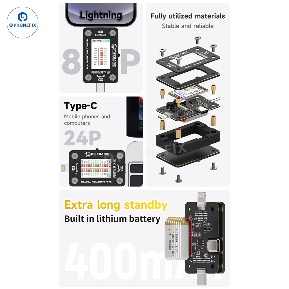 Detector de puerto de carga Lightning tipo C mecánico, comprobador de conector trasero