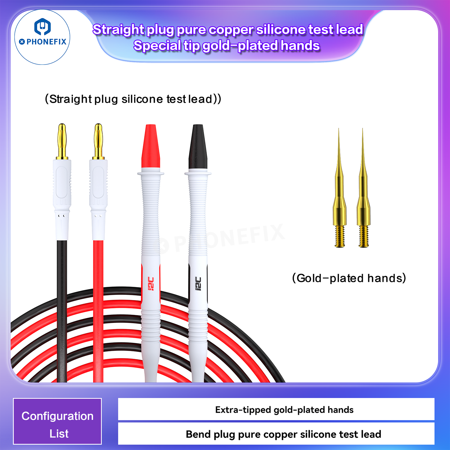 i2C Pure Copper Silicone Test Pen Multimeter Gold-Plated Probe Tip