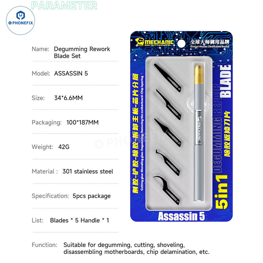 MECHANIC Assassin 5 Degumming Blade Set LED Knife Handle Kit