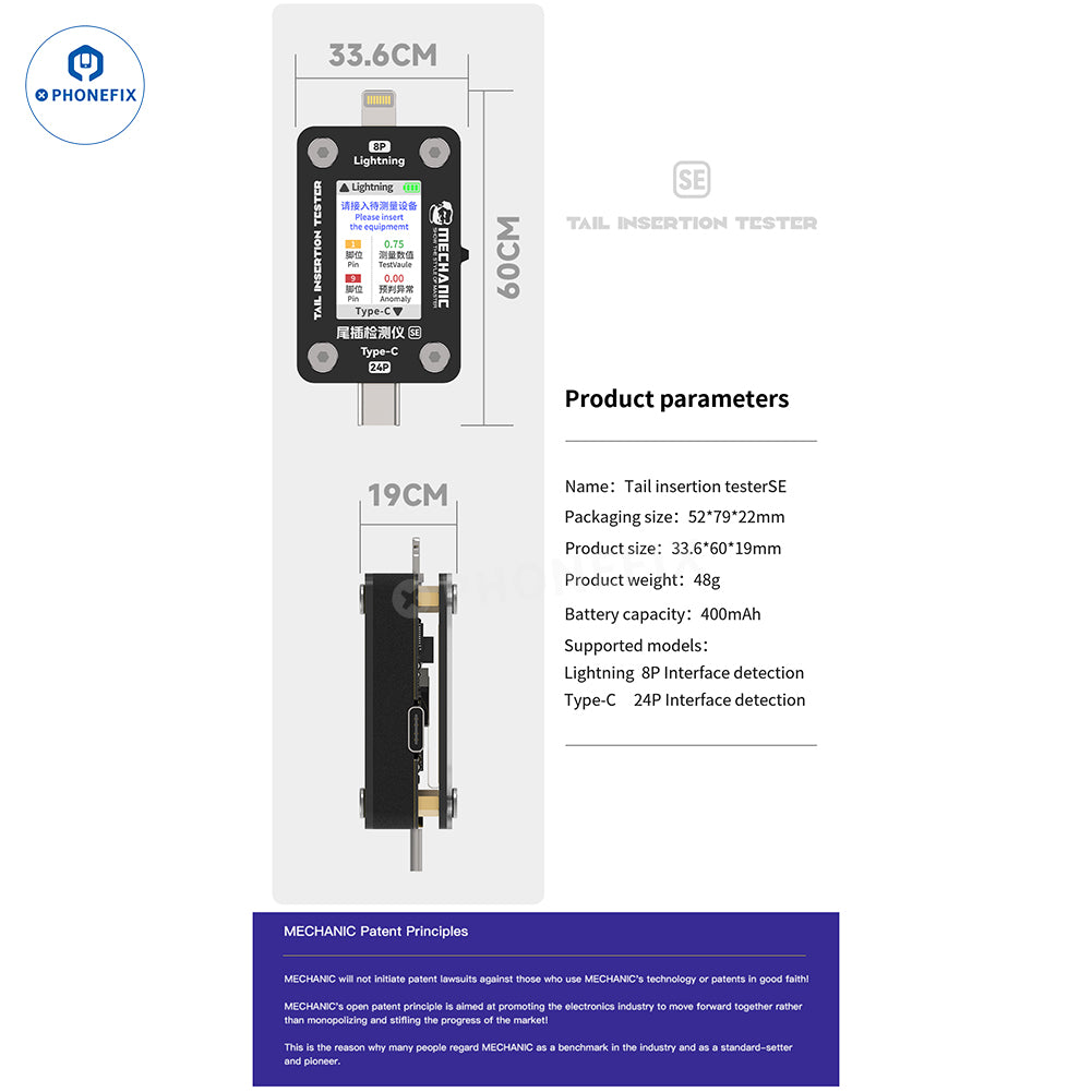 Detector de puerto de carga Lightning tipo C mecánico, comprobador de conector trasero