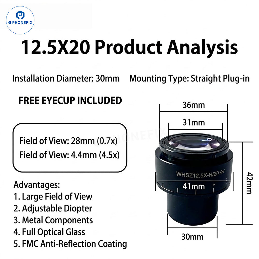 30mm Stereo Microscope Eyepiece – Diopter/Widefield/High Eyepoint