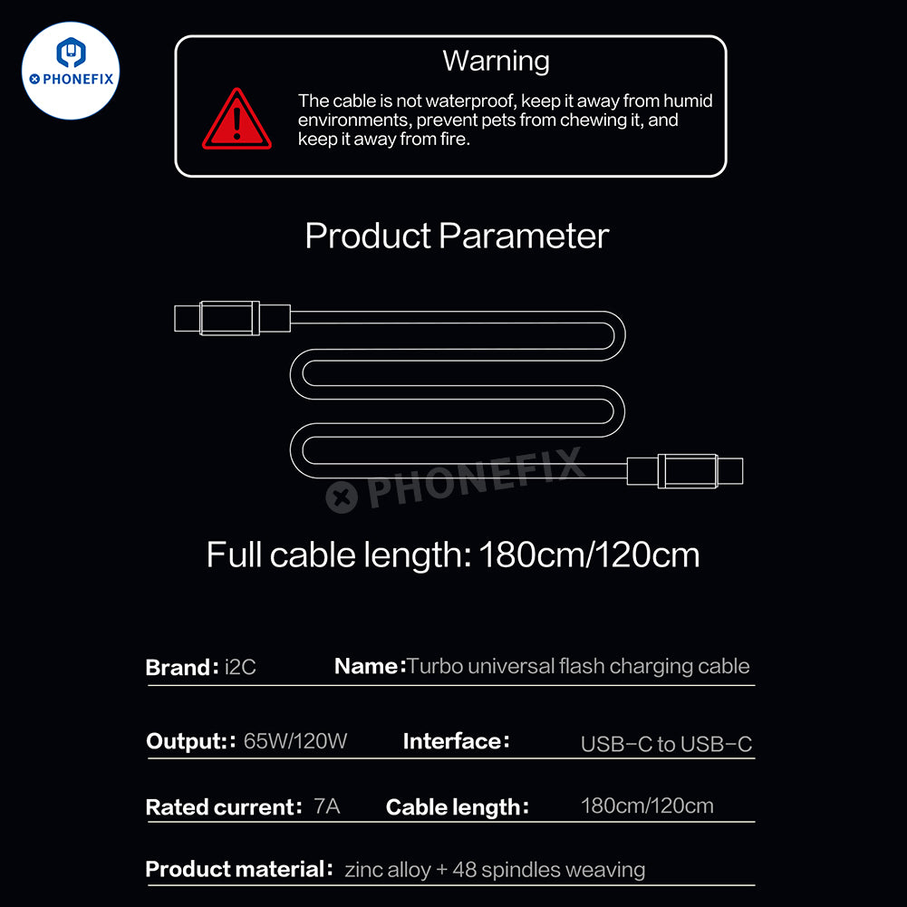 i2C Turbo USB-C Fast Flash Charging Cable for iOS Android Phones