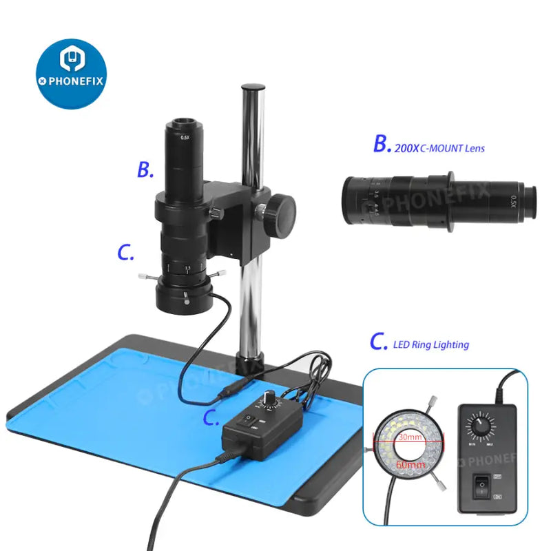 13MP HDMI VGA Digital Video Camera Microscope Set For PCB