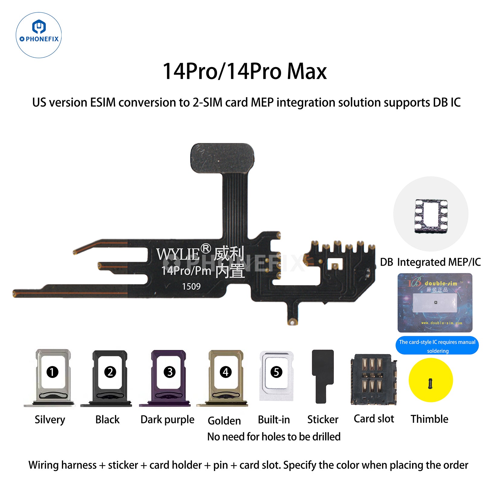 WYLIE iPhone 14-17 eSIM to 2 SIM MEP Kit Supports DB UltraSnow IC