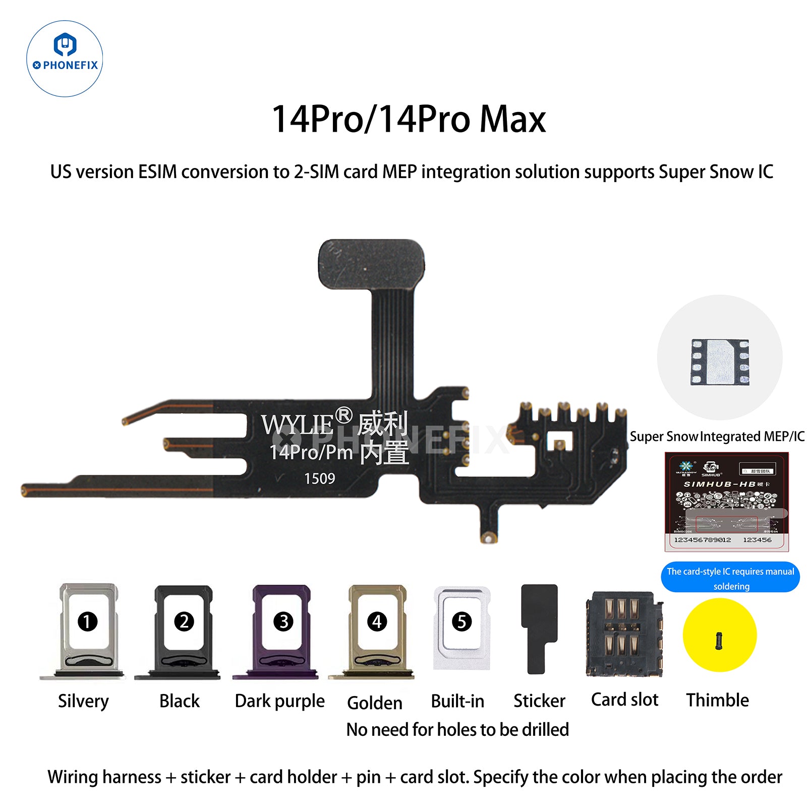 WYLIE iPhone 14-17 eSIM to 2 SIM MEP Kit Supports DB UltraSnow IC