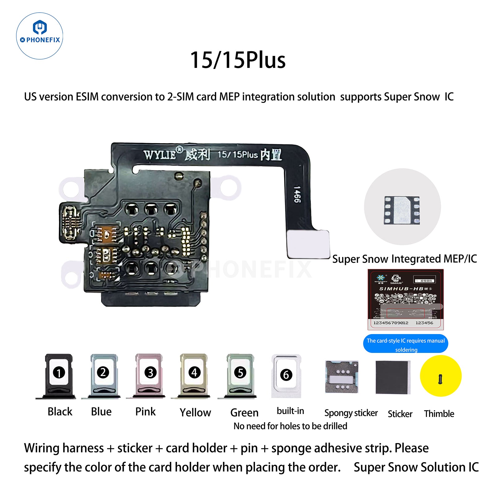 WYLIE iPhone 14-17 eSIM to 2 SIM MEP Kit Supports DB UltraSnow IC