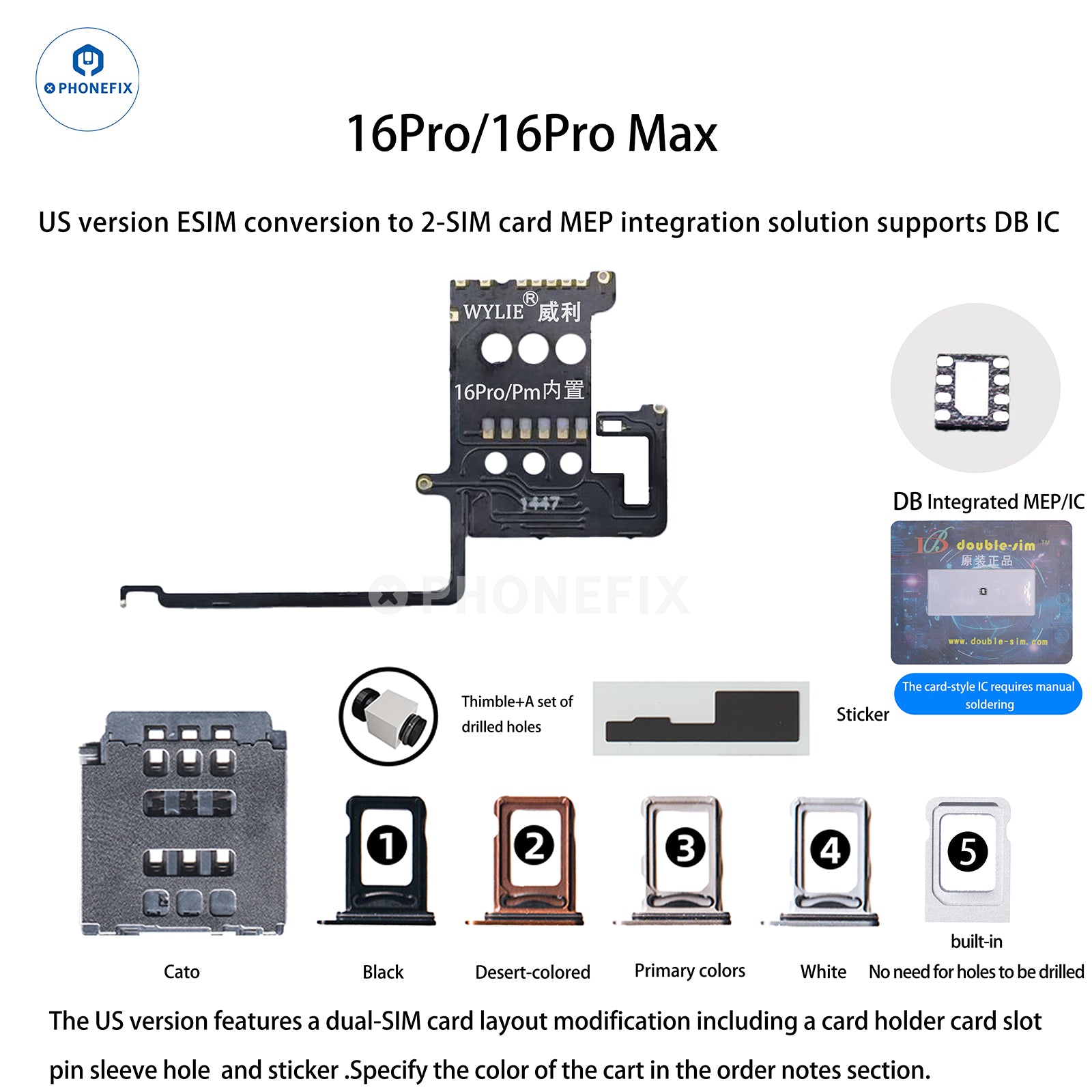 WYLIE iPhone 14-17 eSIM to 2 SIM MEP Kit Supports DB UltraSnow IC