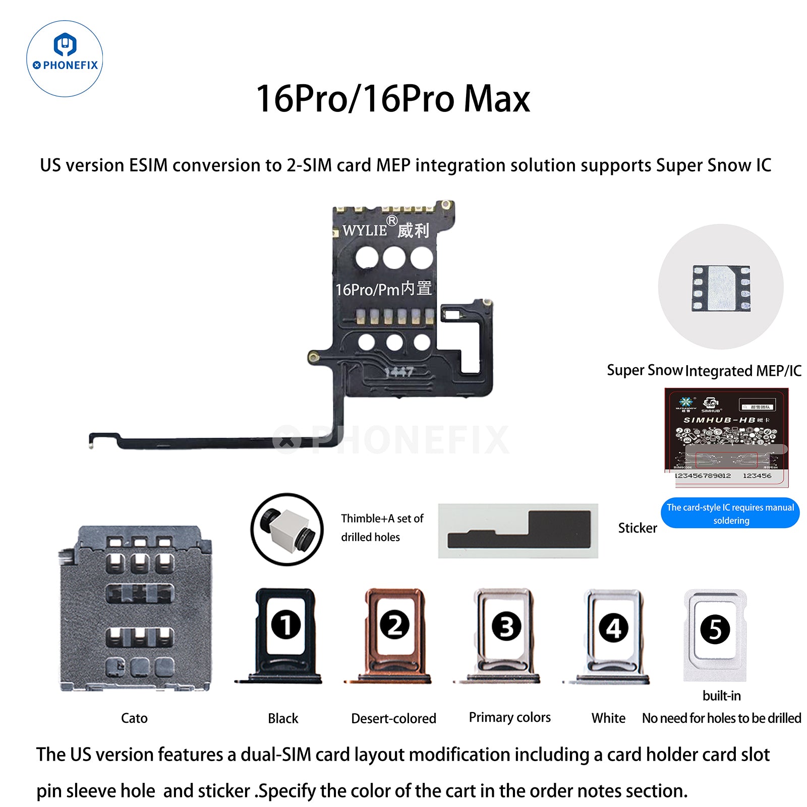 WYLIE iPhone 14-17 eSIM to 2 SIM MEP Kit Supports DB UltraSnow IC