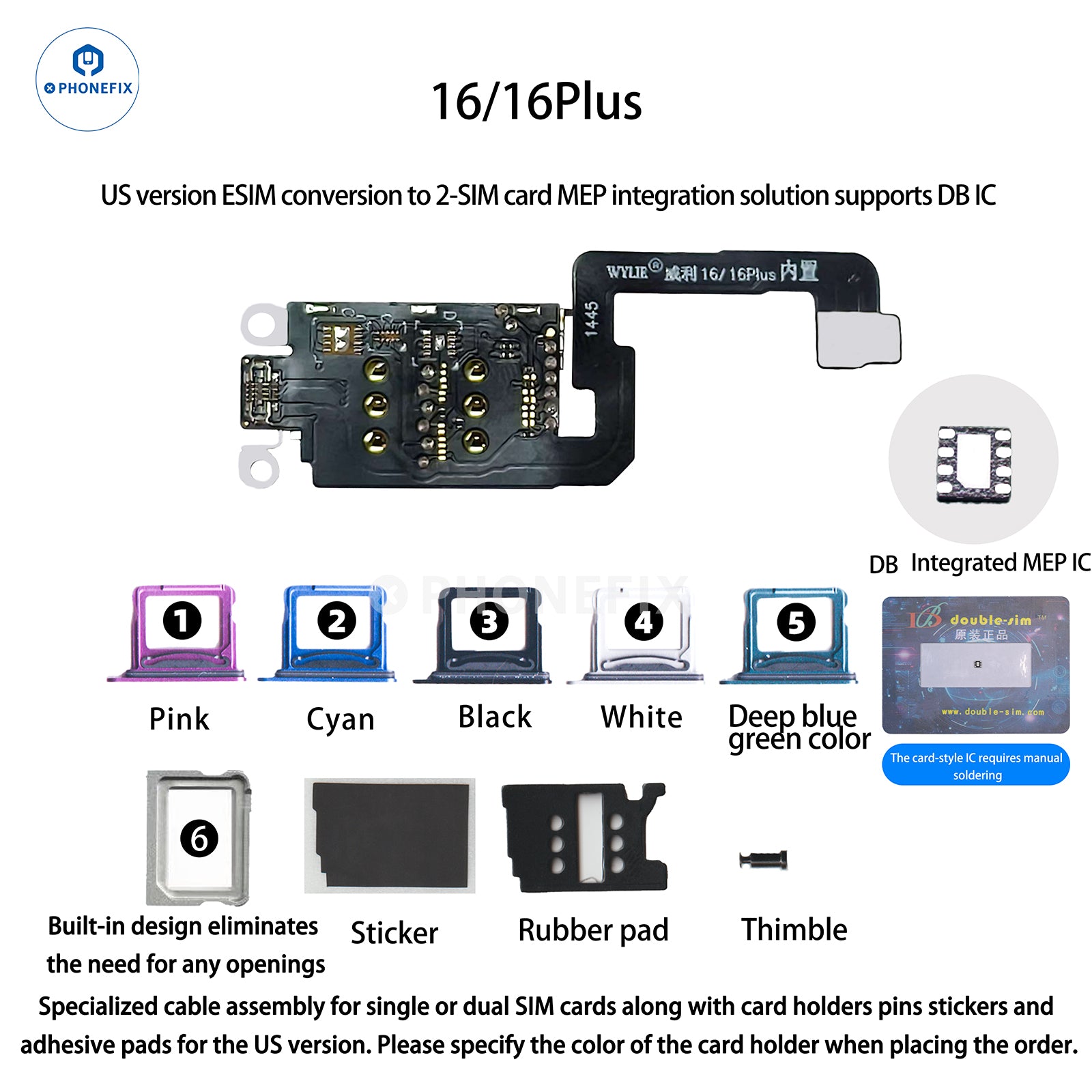 WYLIE iPhone 14-17 eSIM to 2 SIM MEP Kit Supports DB UltraSnow IC