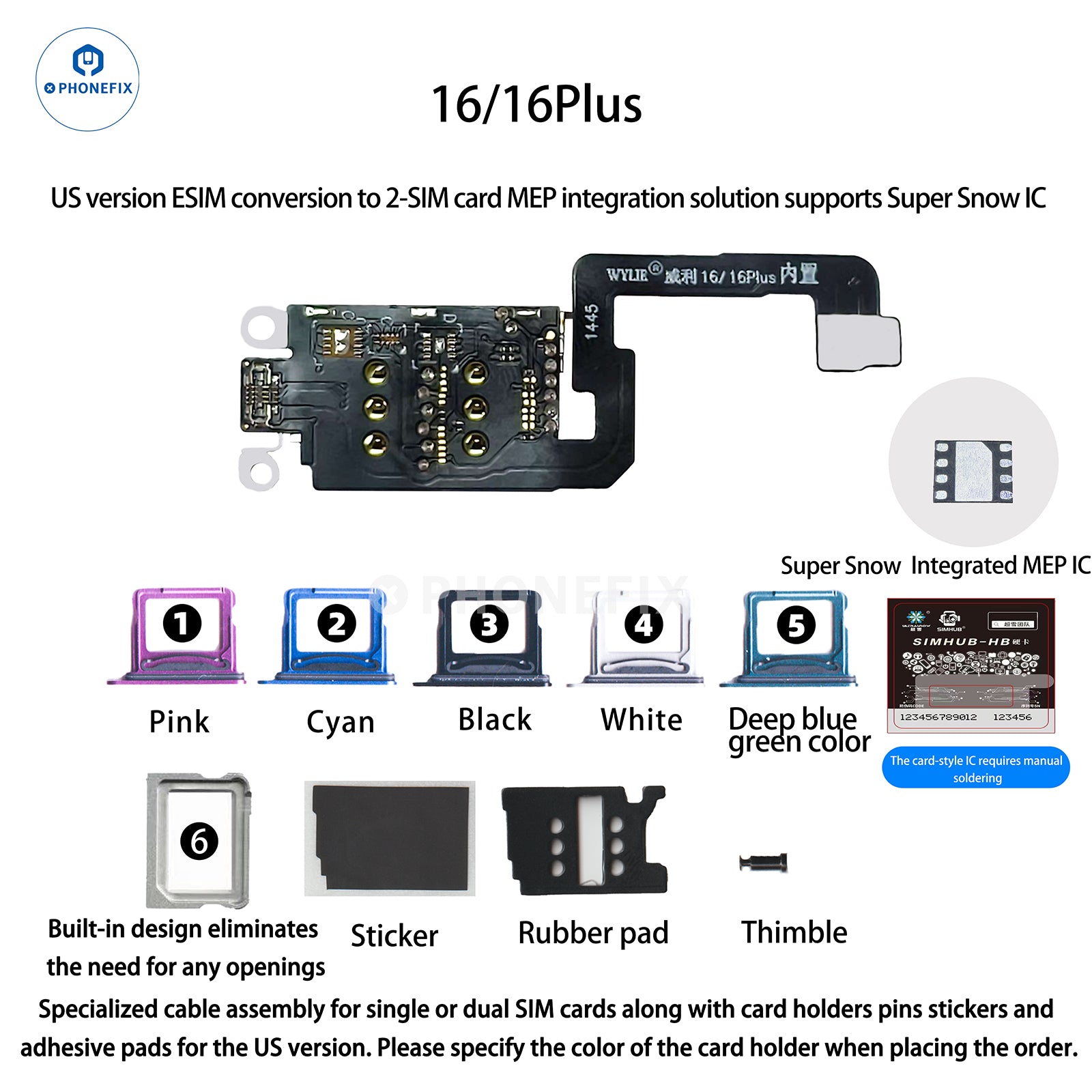 WYLIE iPhone 14-17 eSIM to 2 SIM MEP Kit Supports DB UltraSnow IC