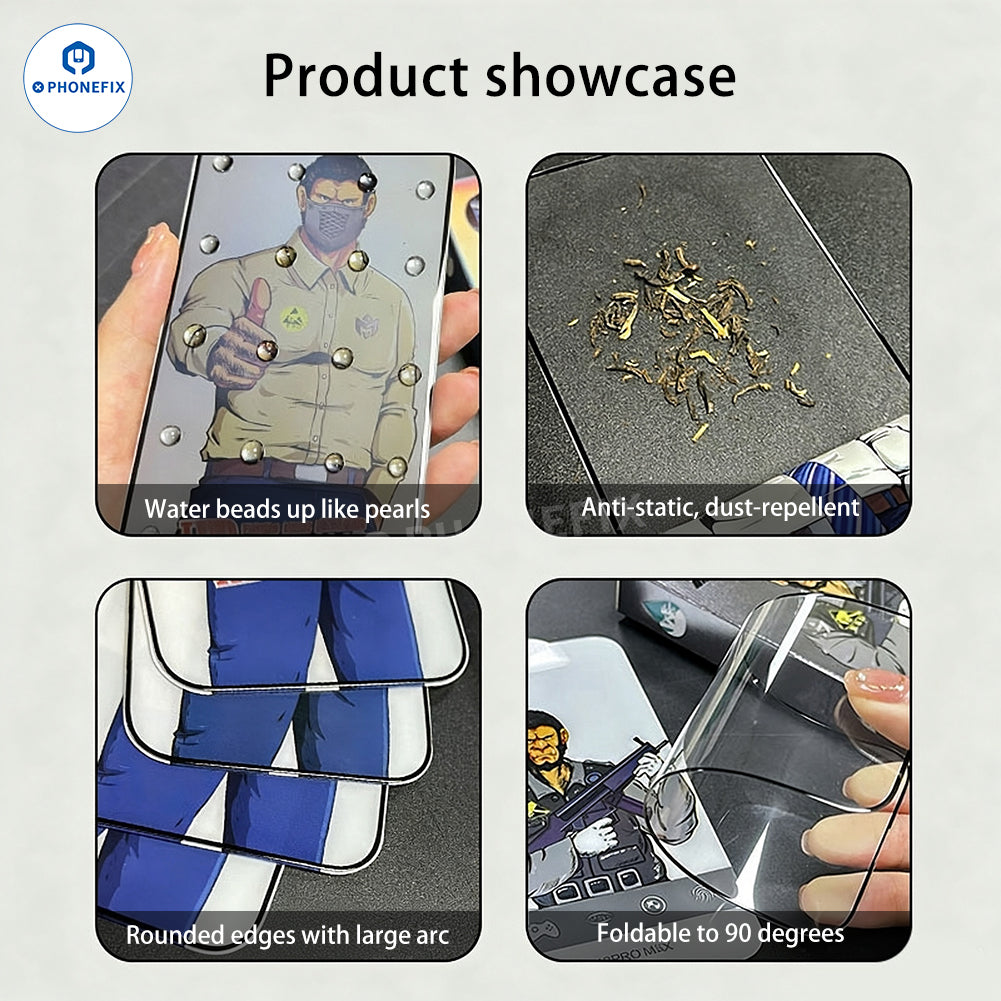 Phonefix iPhone 18 Pro Max HD privacy tempered glass screen protector film showing the front view with protective edges