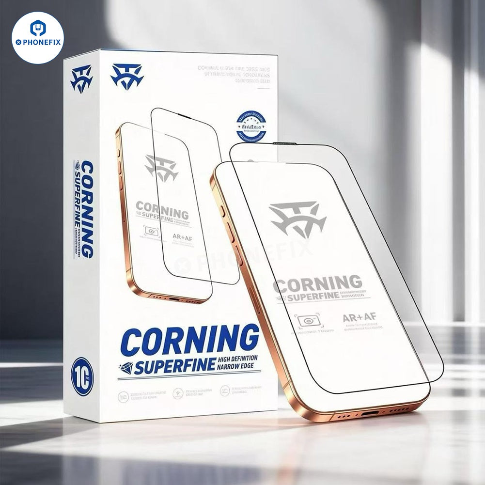 PHONEFIX Superfine Edge tempered glass screen protector for iPhone 18 series, showcasing the clear, durable film on a smartphone screen.