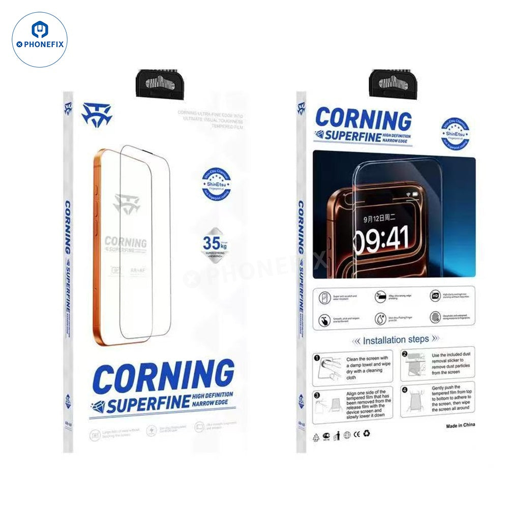 Superfine edge Corning tempered glass screen protector for iPhone 18 series, provides durable, clear protection for your device.