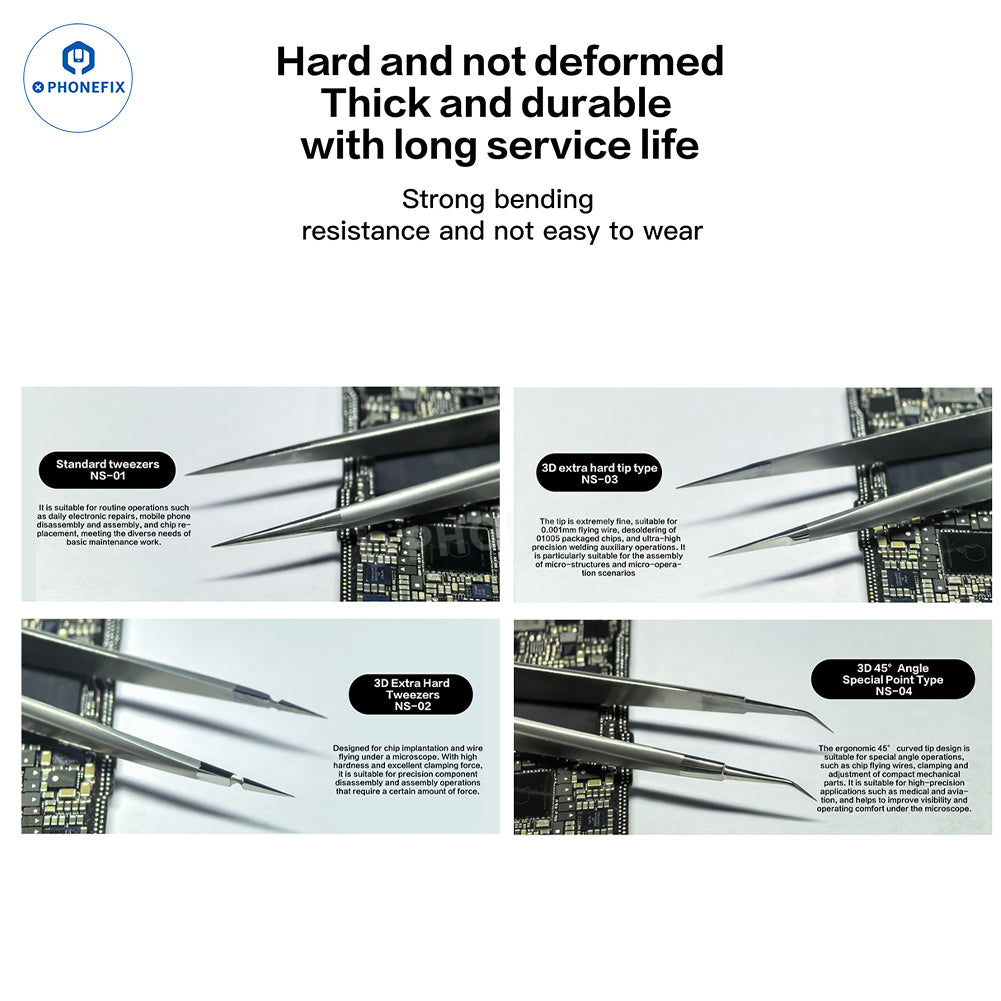 PHONEFIX Super Hard Alloy 3D Tweezers Mobile IC Tiny Parts Gripper