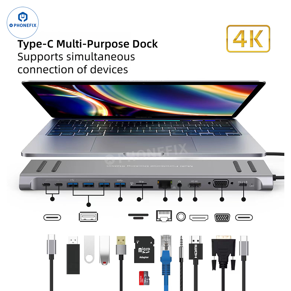 14 In 1 Type-C Docking Station PD Fast Charging For MacBook Laptop