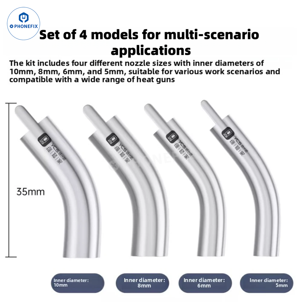 YCS Curved Air Gun Nozzles 5/6/8/10mm for Phone Repair