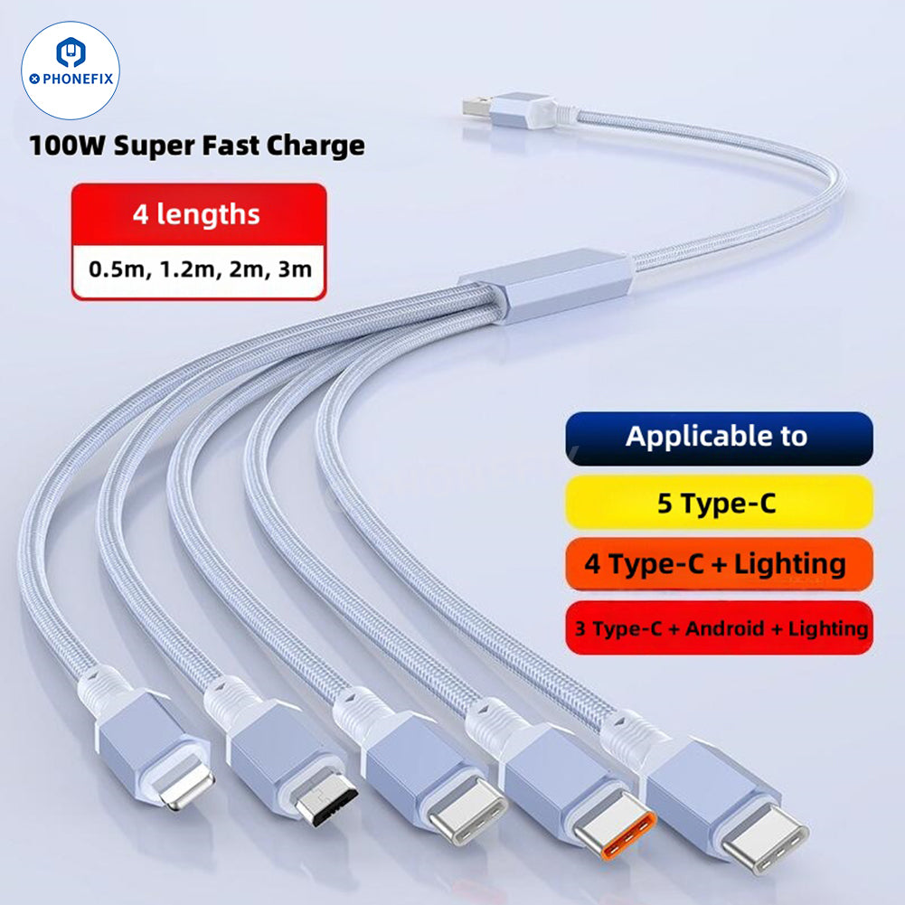 5 in 1 100W Fast Charging Data Cable with USB-C Lightning Micro Port