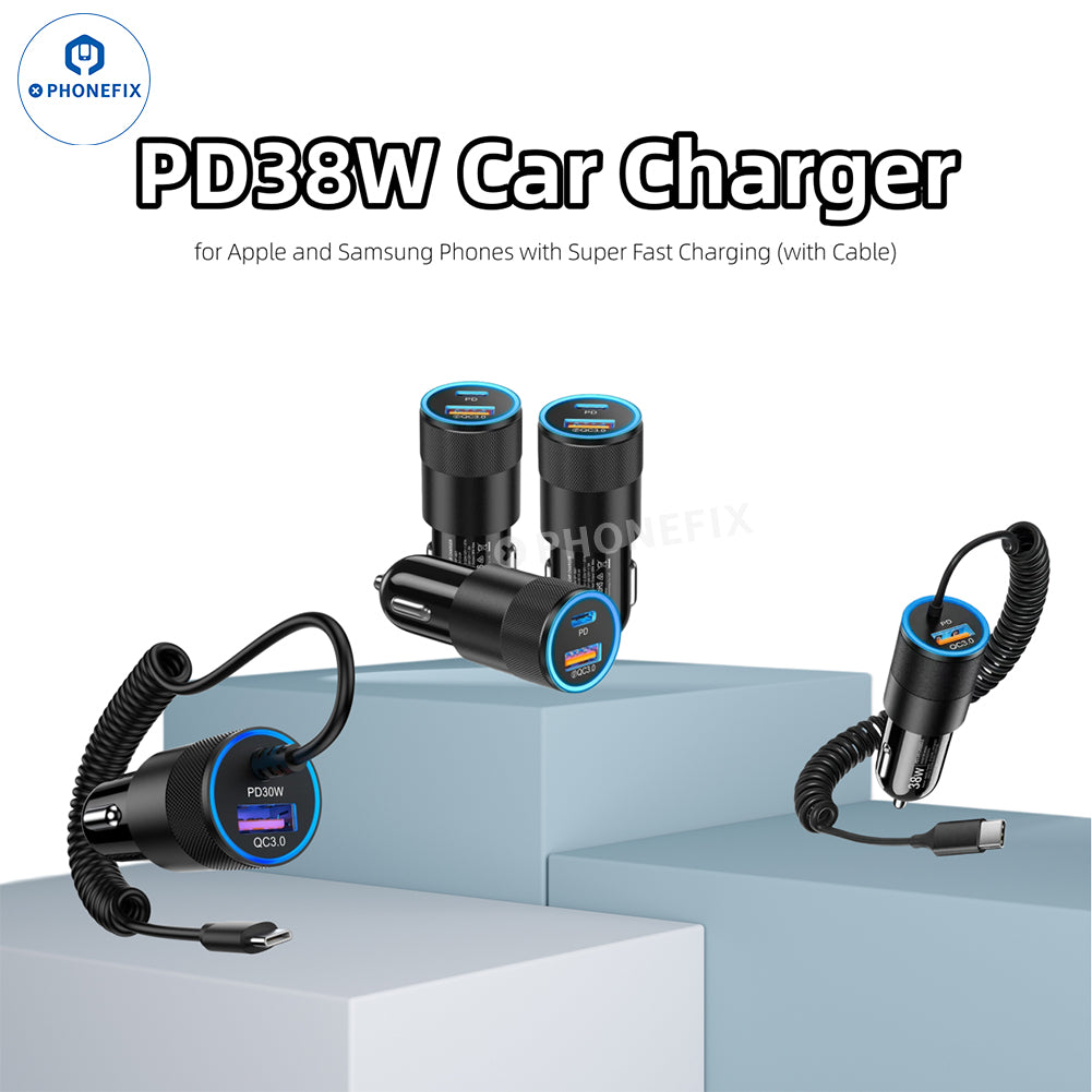 38W QC3.0 Car Charger with Carplay Cable for Mobile Phone