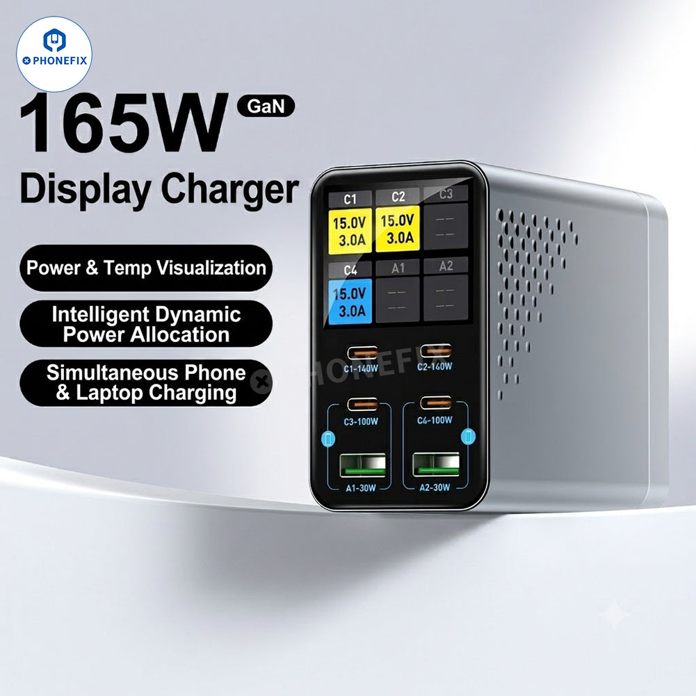 165W GaN Desktop Fast Charger with Smart Display for Phone Laptop