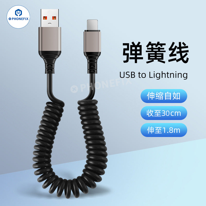 Car Spring Retractable 6A Super Fast Charging Data Cable