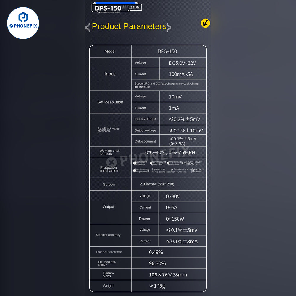 Fuente de alimentación CC mini programable FNIRSI DPS-150 de 30 V y 5 A