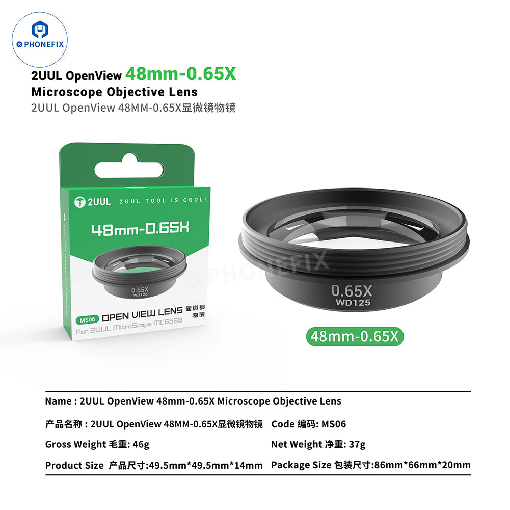 2UUL MS06 OpenView 48mm 0.65X Microscope Objective Barlow Lens