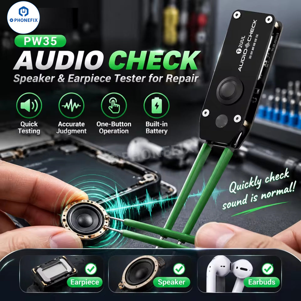 2UUL PW35 Phone Speaker and Earpiece Detector by PHONEFIX, compact electronic testing tool for audio device inspection.