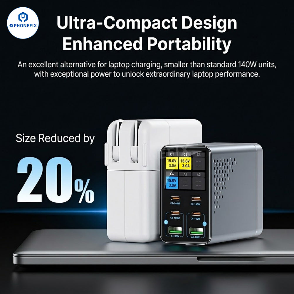 165W GaN Desktop Fast Charger with Smart Display for Phone Laptop