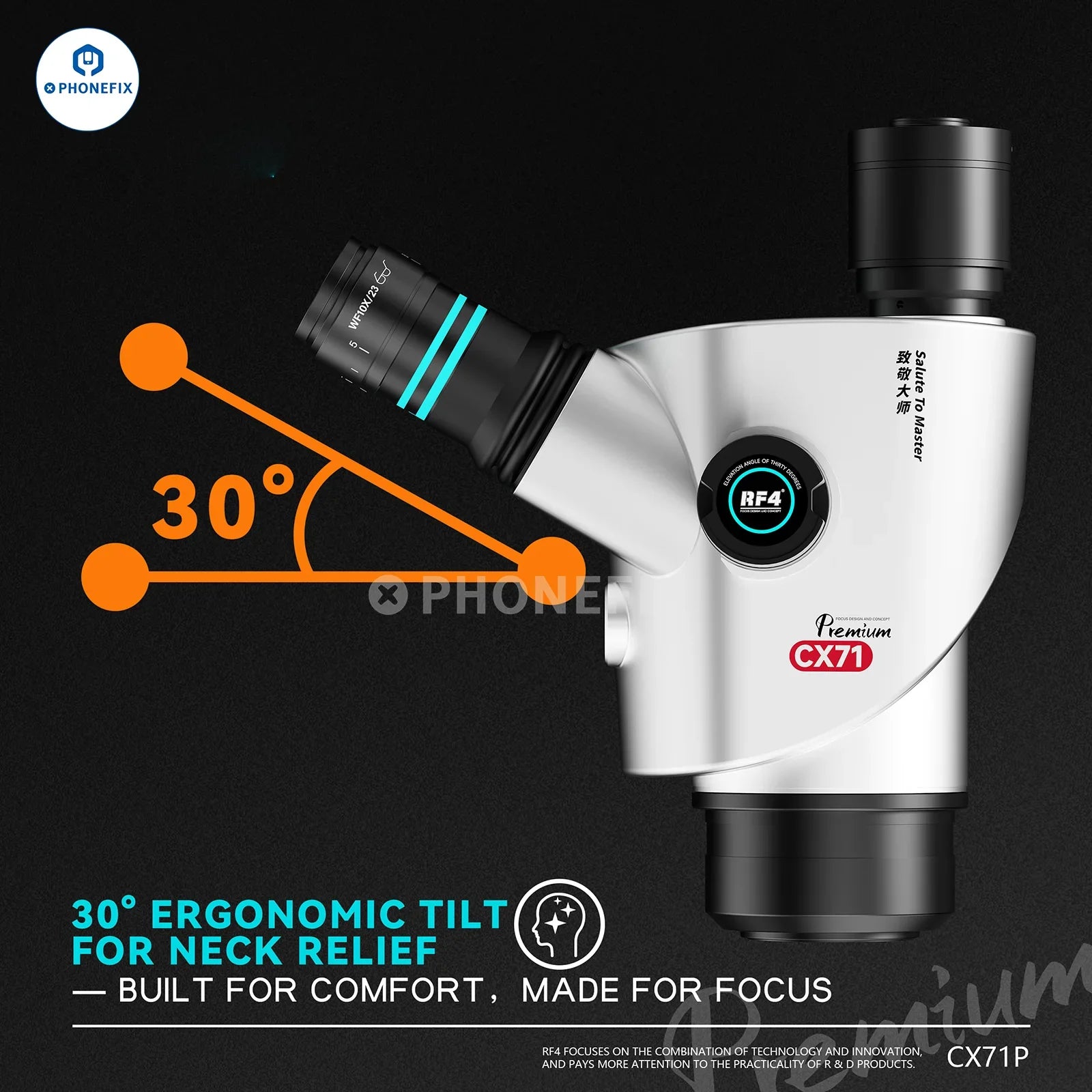 RF4 CX71P 6.5-65X Trinocular Stereo Microscope with Stand & Camera
