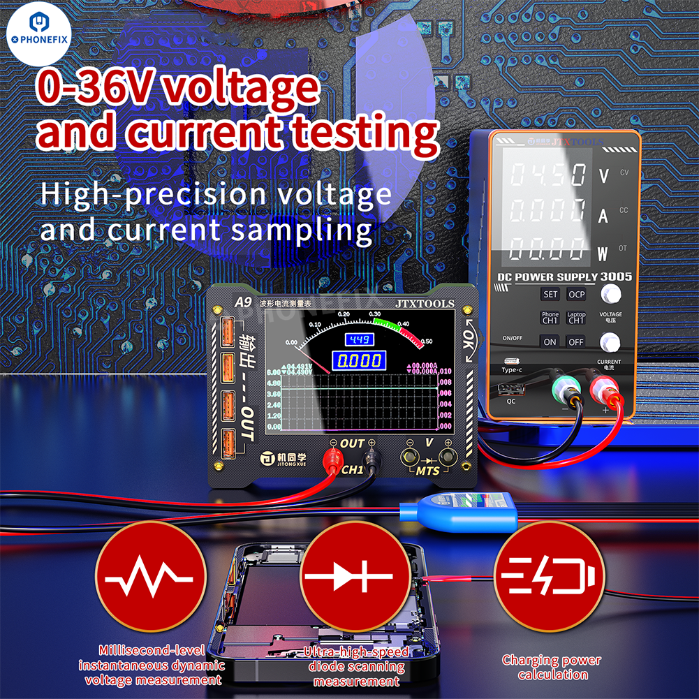 JTX A9 Curve Waveform Measuring Meter Phone Current Voltage Tester