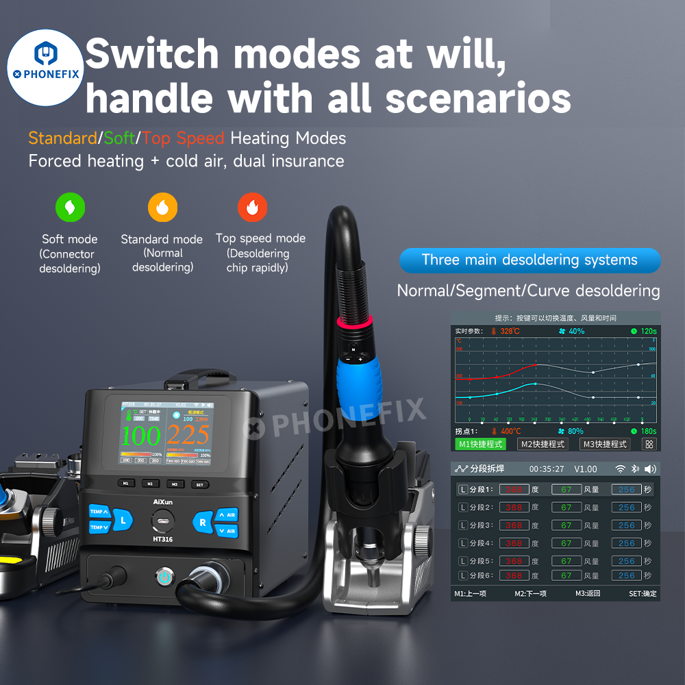 AiXun HT316 Digital Hot Air Gun Soldering Iron 2-In-1 Rework Station